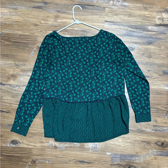 Loft Navy and Green Printed Long-Sleeved Blouse - Size S - Picture 2 of 3